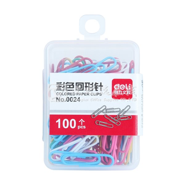 得力Deli 0024 29mm 100枚/盒 10盒/大盒 塑盒彩色回形针