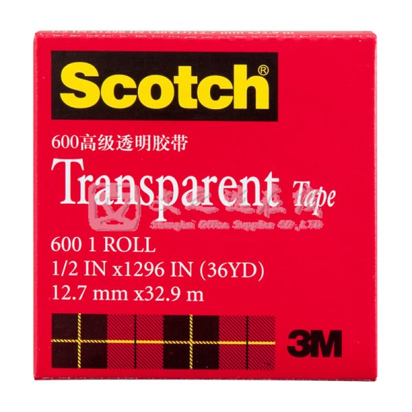 3M 思高/Scotch 600 1/2 12.7mm*33m 12卷/盒 透明胶带