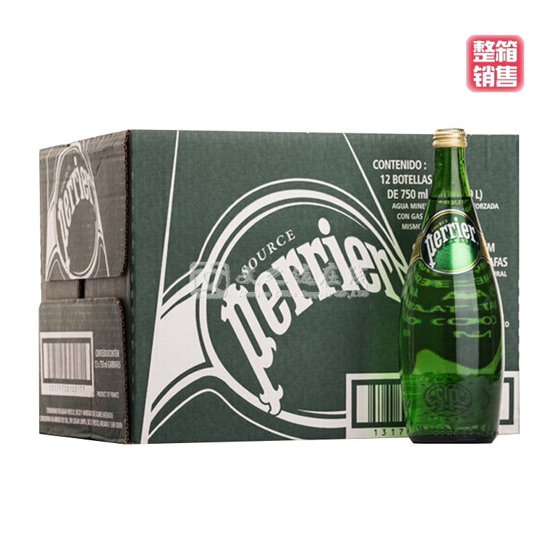 法国Perrier 750ml*12瓶/箱 玻璃瓶 原味 巴黎水/充气天然矿泉水（整箱）