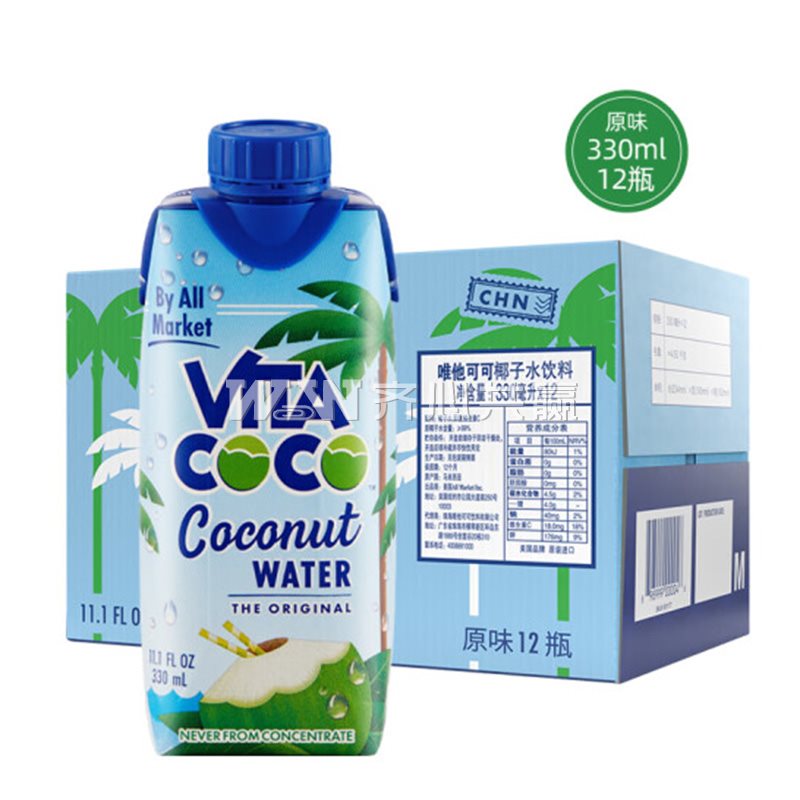 唯他可可VitaCoco 330ml*12瓶 原味 天然椰子水（整箱）