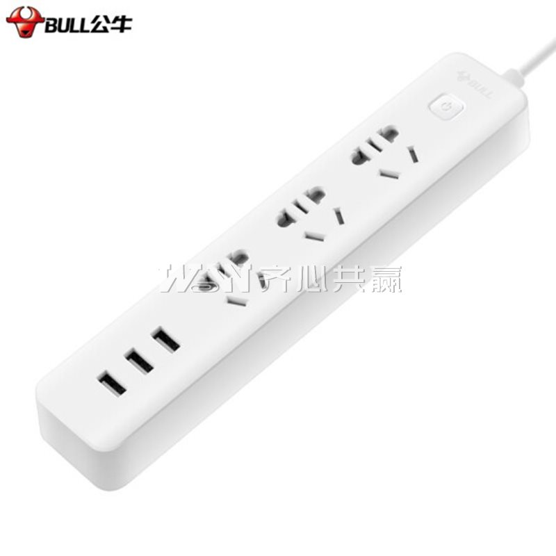 定制 公牛Bull GN-B403U 1米 3眼+3USB单排 总控 白色 电源插座