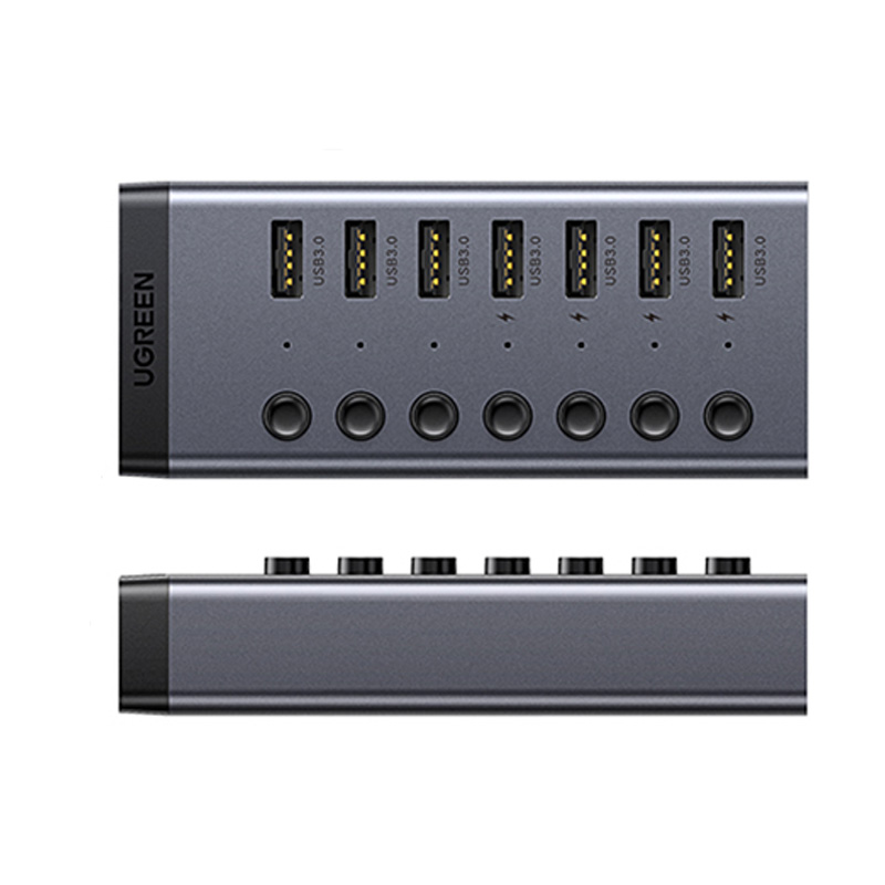 绿联Ugreen 30778 线长1米 7口USB3.0 黑色 单控带电源 分线器