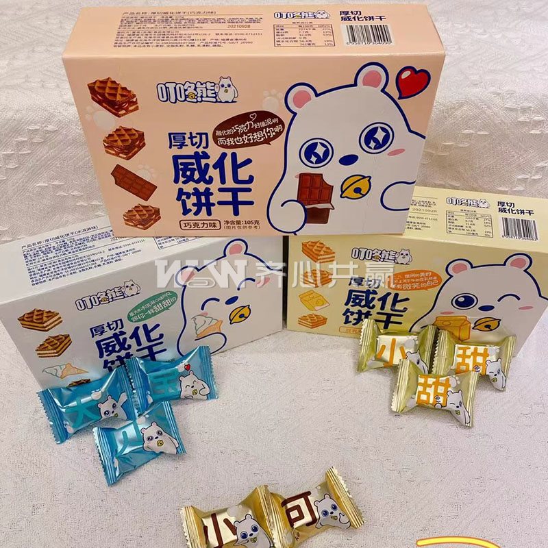 叮咚熊 105g*3盒/组 豆乳味+冰激凌味+巧克力味 厚切威化饼干