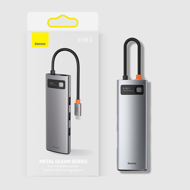 倍思Baseus CAHUB-CV0G Type-C to USB3.0*3+PD+HDMI+SD/TF+RJ45 八合一 深空灰 扩展坞