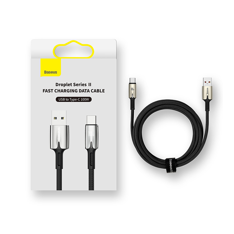 倍思Baseus 水滴灯系列2 2米 100W USB to Type-C 黑色 尼龙编织 快充数据线