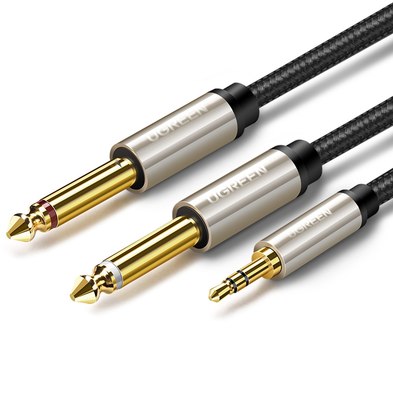 绿联Ugreen 40790 1米 3.5mm转双6.5mm 编织线 公对公 音频转接线