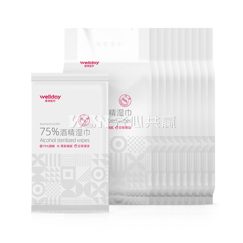 维德医疗 160*200mm 10片/包 10包/组 独立包装 75%酒精湿巾