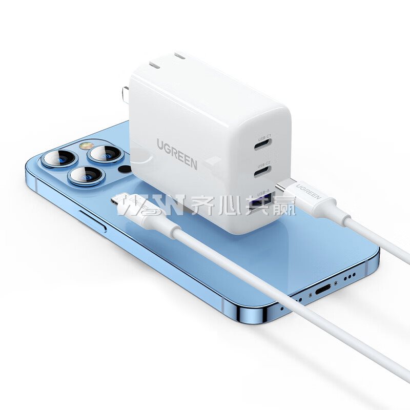 绿联Ugreen 90263+60552 PD65W 三口快充头+2米100W双C线 白色 充电器套装