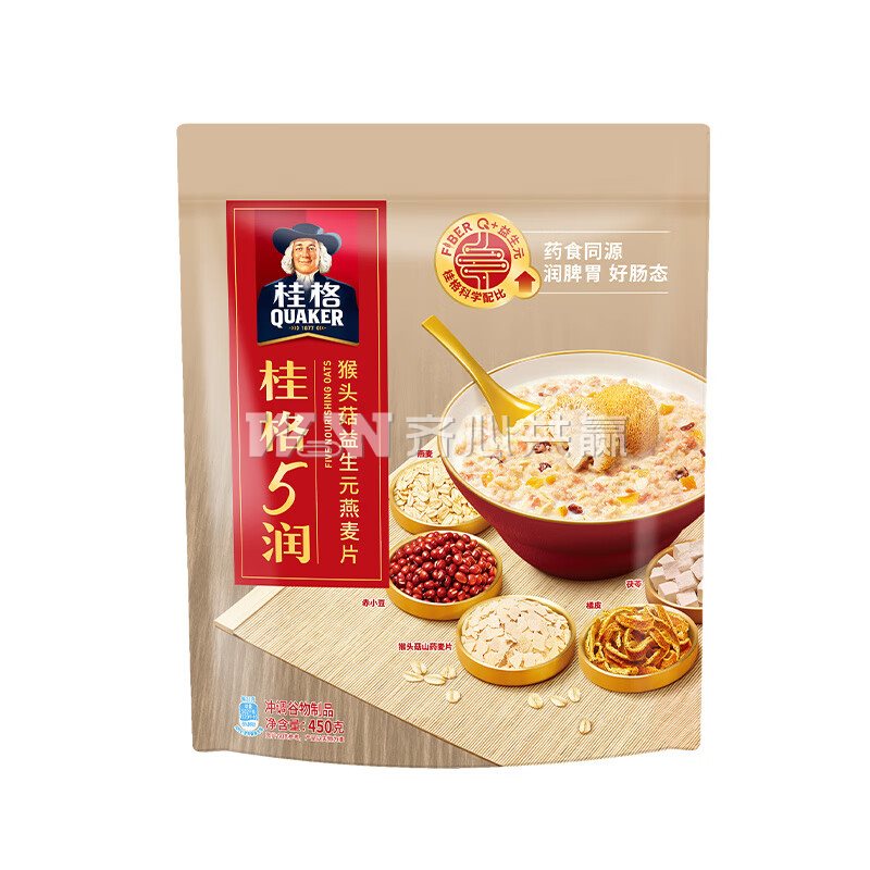 桂格Quaker 450g/袋 5润 猴头菇益生元燕麦片