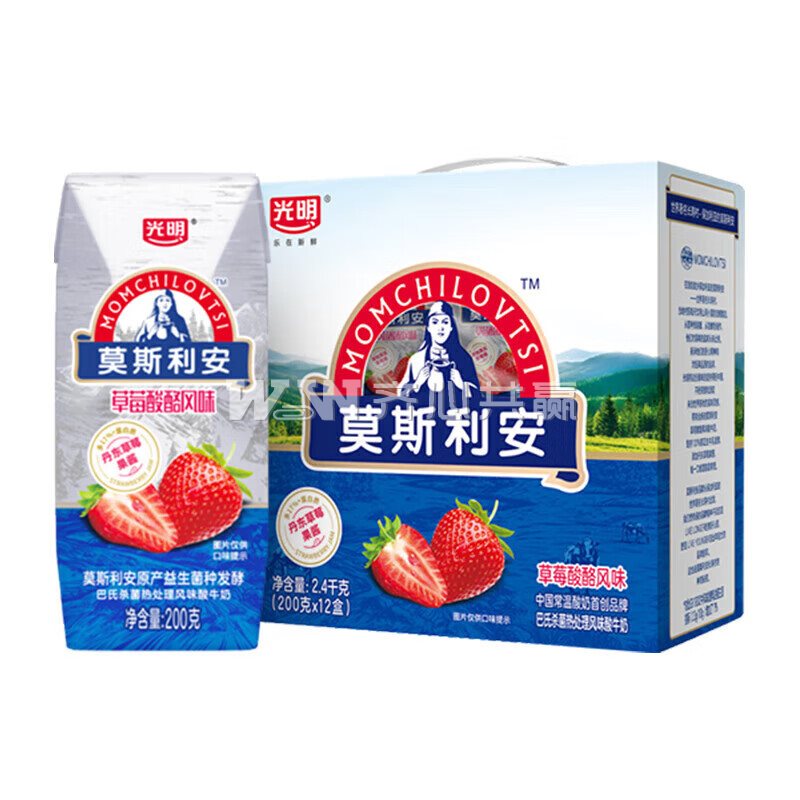 光明 200g*12盒/箱 草莓酸酪风味 莫斯利安常温酸牛奶