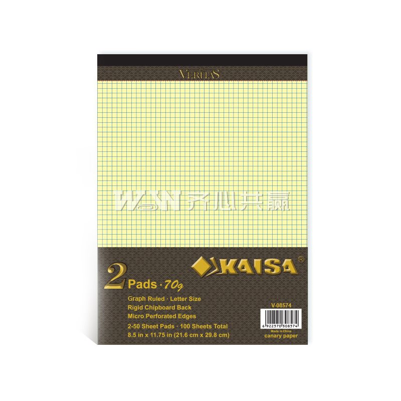 凯萨kaisa V-08574 A4 50张/本 2本/组 5mm方格 黄色 VERITAS美式拍纸本