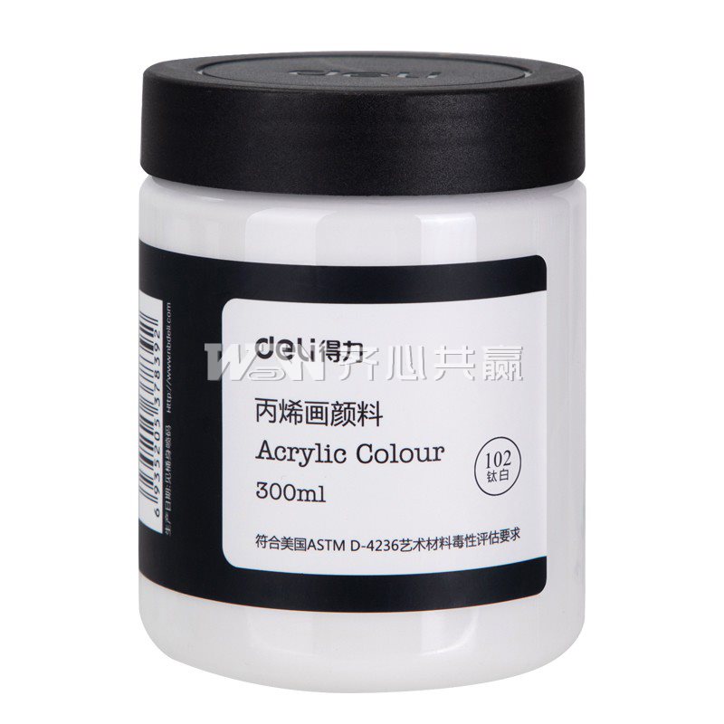 得力Deli 73875 300ml/瓶 102 钛白 丙烯画颜料