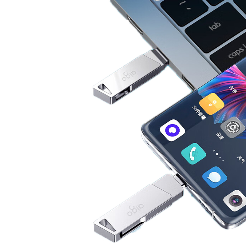 爱国者aigo U350 256G Type-C+USB3.2双口 银色 金属旋转优盘