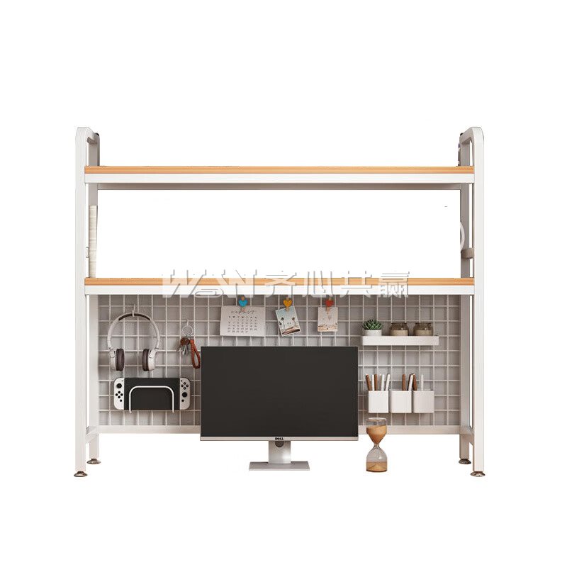 喻品 ZW95 75*20*100cm 双层白架+银橡木色 桌面置物架