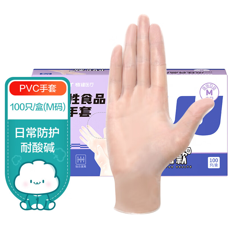 稳健Winner M号 100只/盒 透明 一次性食品用PVC手套（604-009034-02）