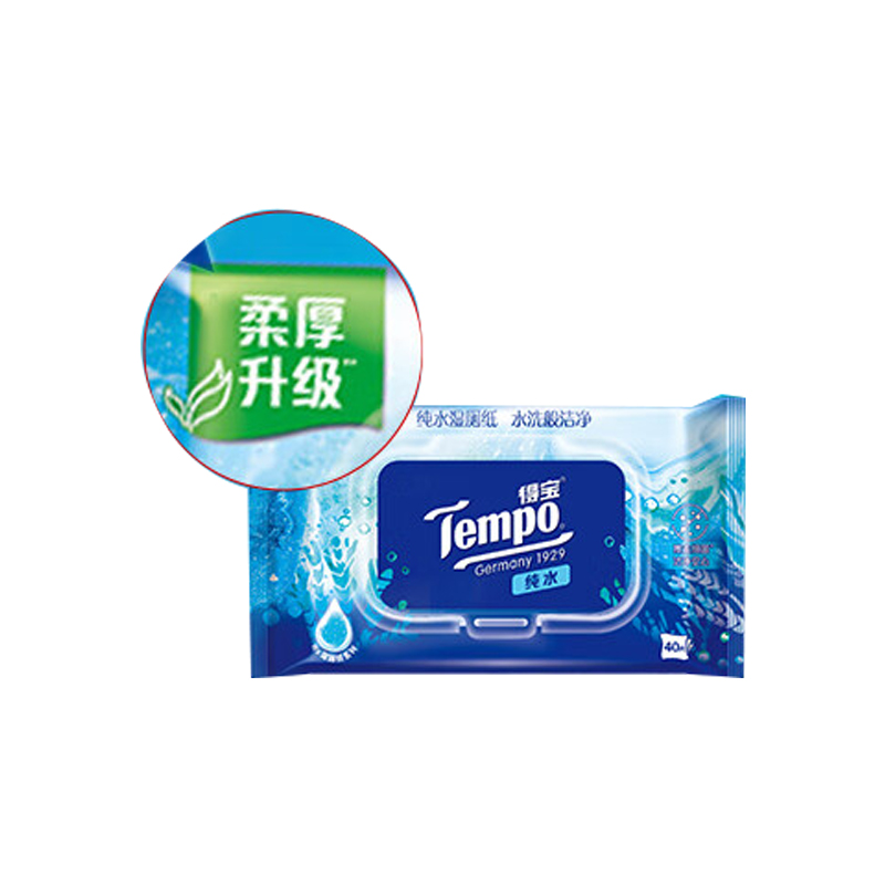 得宝TEMPO T3418 200*150mm 40片/包 可冲散 纯水湿厕纸