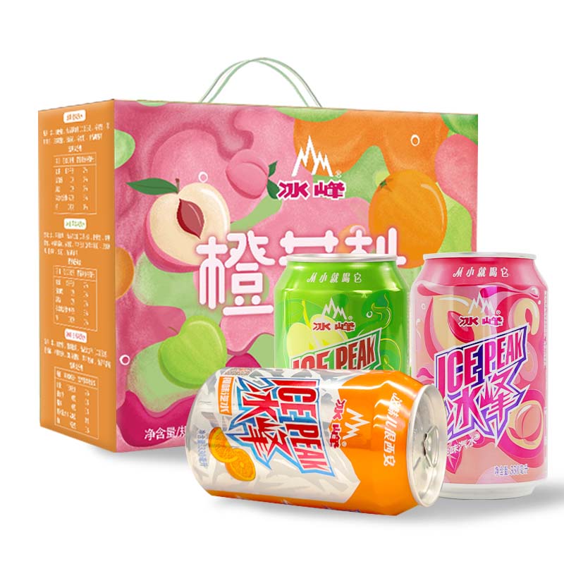 冰峰 330ml*12听/箱 橙味*4+白桃味*4+苹果味*4 混合装 碳酸饮料