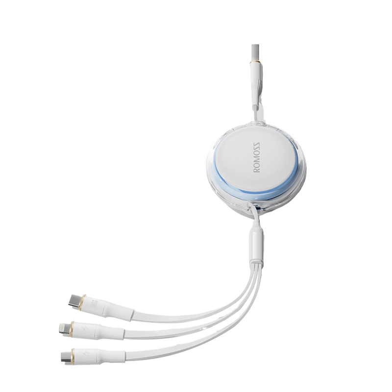 罗马仕 CB258L 1.1米 100W USB-A to Type-C+M+L 星光白 可伸缩 三合一快充数据线