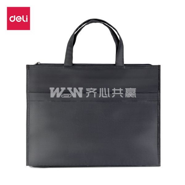 得力Deli 63762 390*300*80mm 灰色 牛津布 手提拉链公文包
