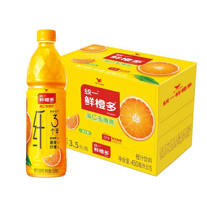 统一 450ml*15瓶/箱 鲜橙多 橙汁饮料（整箱）