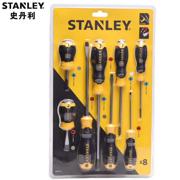 史丹利Stanley 66-673-23 8件/套 一字*4+十字*4 B系列 胶柄螺丝刀套装
