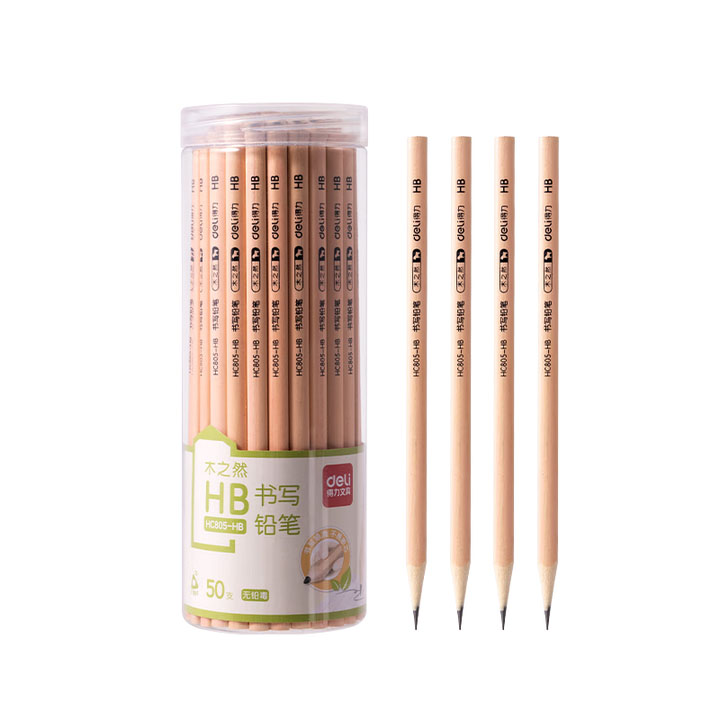 得力Deli HC805-HB 50支/筒 HB 原木色 三角杆 书写铅笔