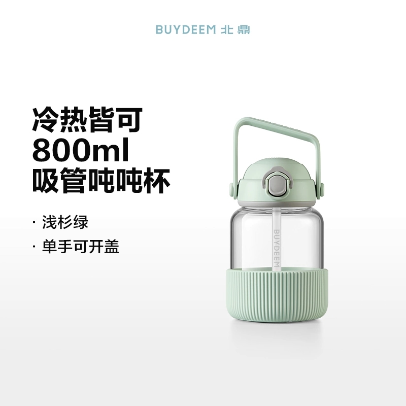 北鼎Buydeem 800ml 浅杉绿 带提手带杯垫 玻璃吸管吨吨杯
