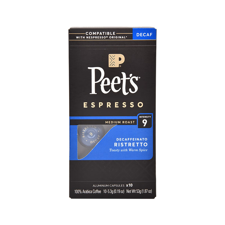 皮爷Peet's 9号 5.3g*10粒/盒 DECAFFEINATO RISTRETTO微量精粹浓缩 咖啡胶囊