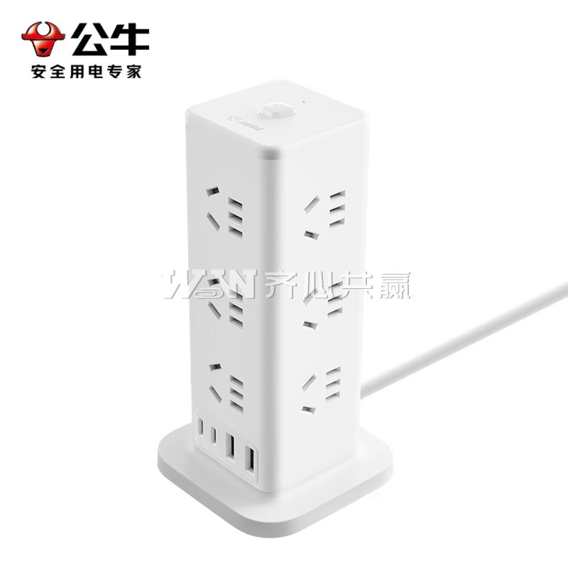 公牛Bull GNV-UL1012U2 1.6米 20W 12眼+USB-C*2+USB-A*2 总控 白色 立式电源插座