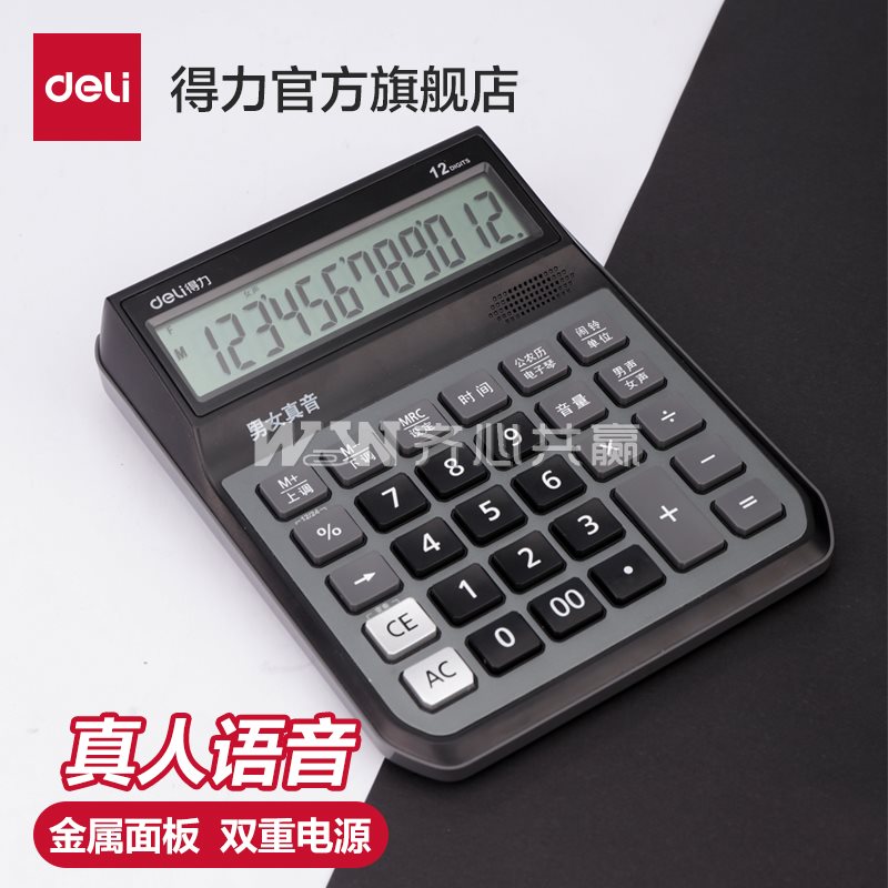 得力Deli TE209 177.7*124.5*25.9mm 深灰色 12位 方言发音 计算器