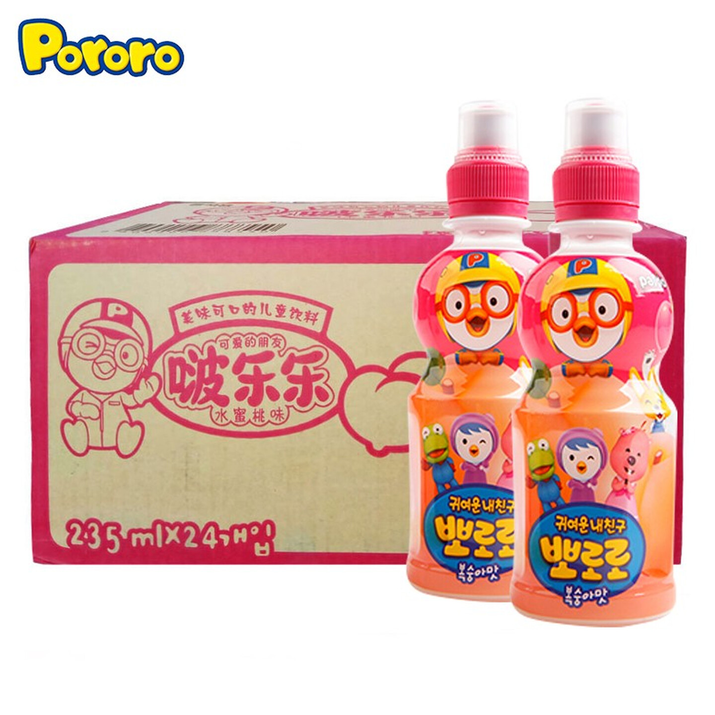 啵乐乐Pororo 235ml*24瓶/箱 水蜜桃味 果汁饮料