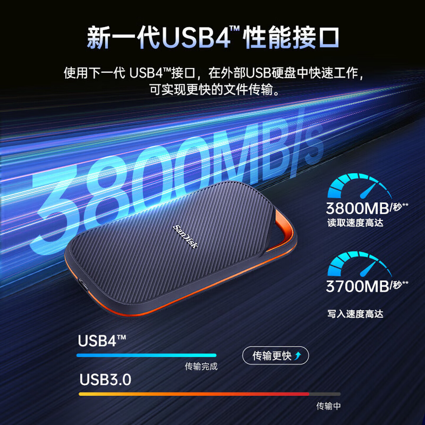 闪迪SanDisk SDSSDE82-4T00-Z25 4T Type-C USB4 至尊超极速 黑色 移动固态硬盘