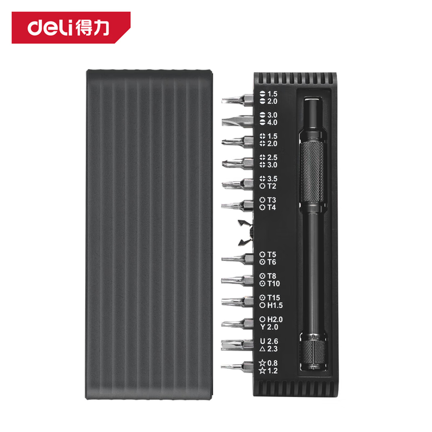 得力Deli DL240025B 25件/套 批头24件+铝合金手柄 按压弹仓 精密螺丝批套装