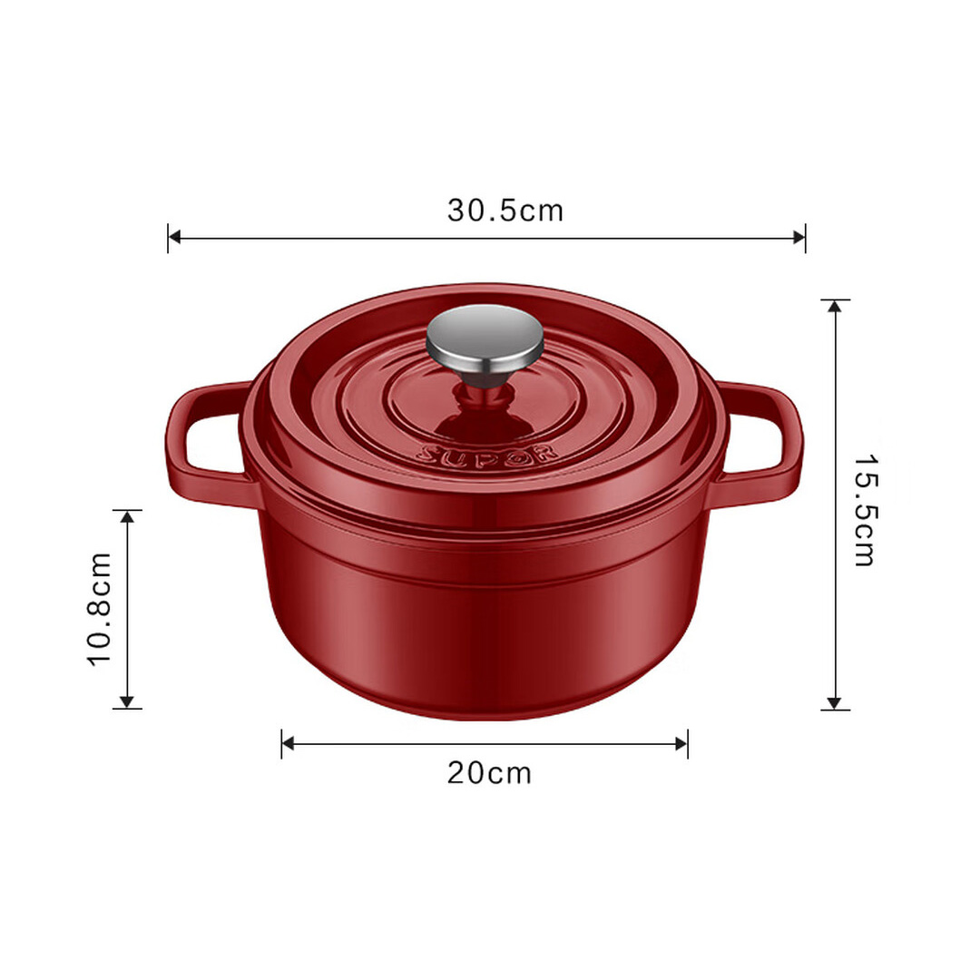 苏泊尔Supor ET24MF01-GA 3.8L 30.5*15.5cm 口径24cm 石榴红 带盖 珐琅铸铁汤锅