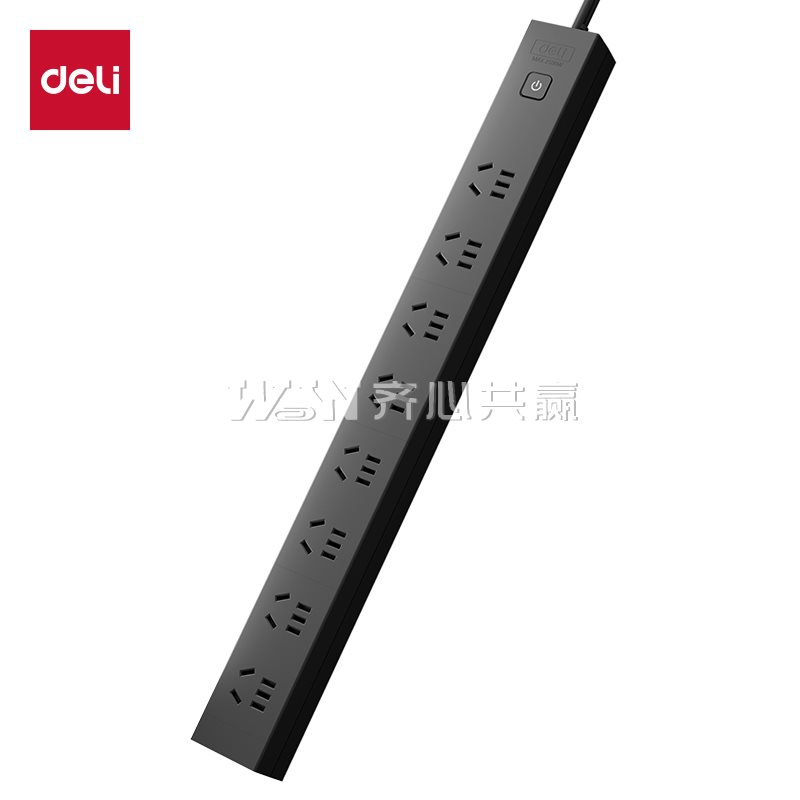得力Deli LU5080 1.8米 8眼单排 总控 黑色 PDU电源插座
