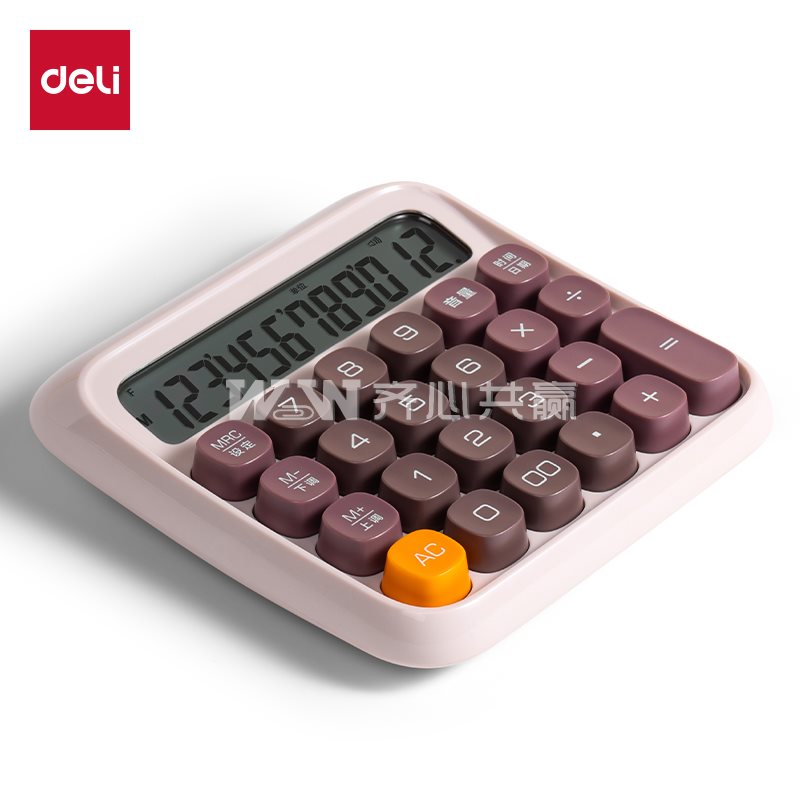 得力Deli TE26 133*130*27mm 浅红 12位 语音型计算器
