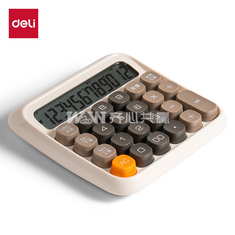 得力Deli TE26 133*130*27mm 浅黄 12位 语音型计算器