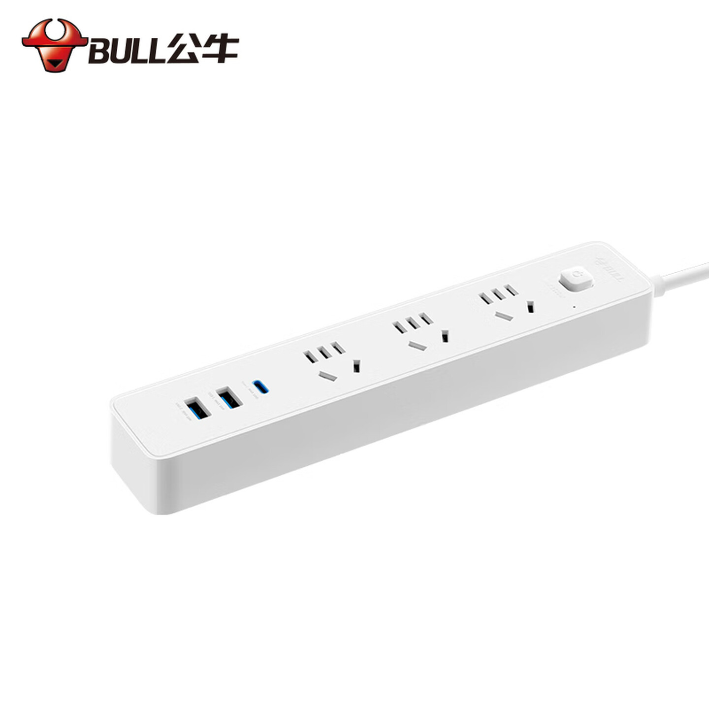 公牛Bull GNV-UU4203 3米 5孔*3眼+USB*2+Type-C 白色 单排 总控插座
