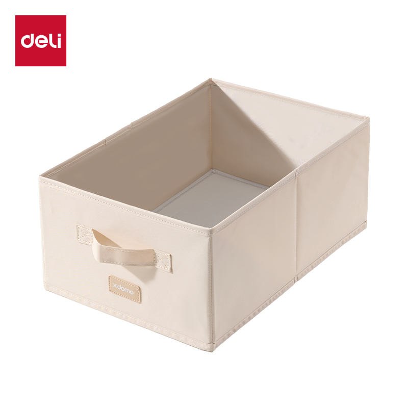 得力Deli XDM503 18L 27*40*17cm 大号 米白色 无盖带拉手 可折叠布艺收纳盒