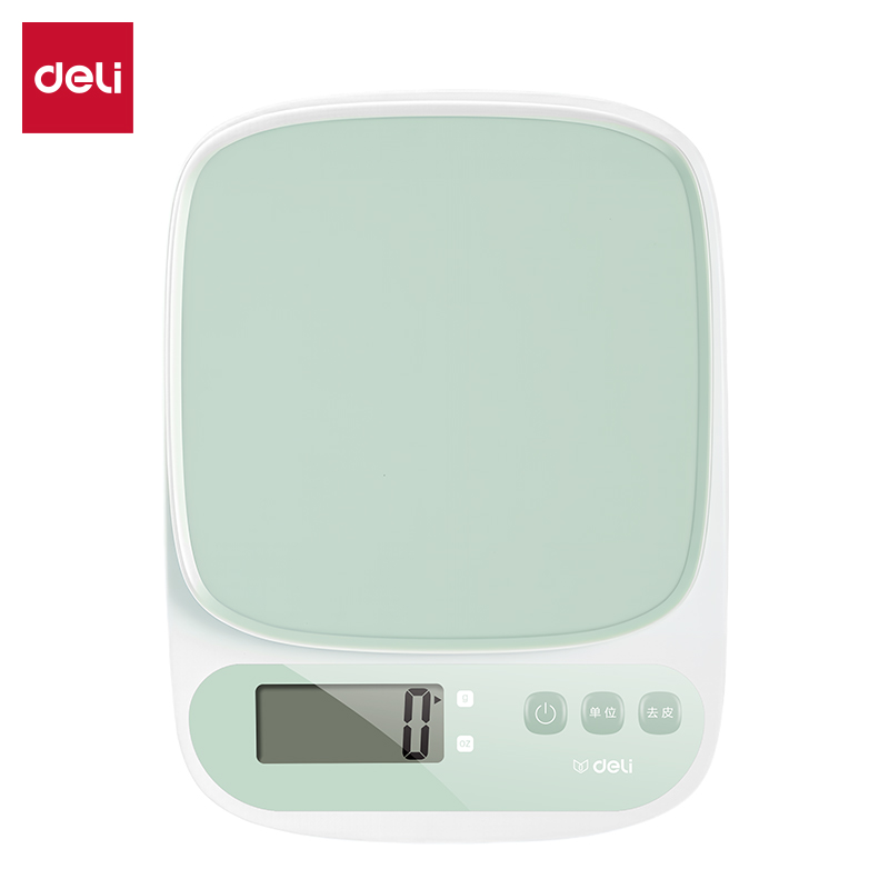 得力Deli LW102 150*200*31mm 量程：3g-10kg 绿色 LCD背光屏 电子厨房秤