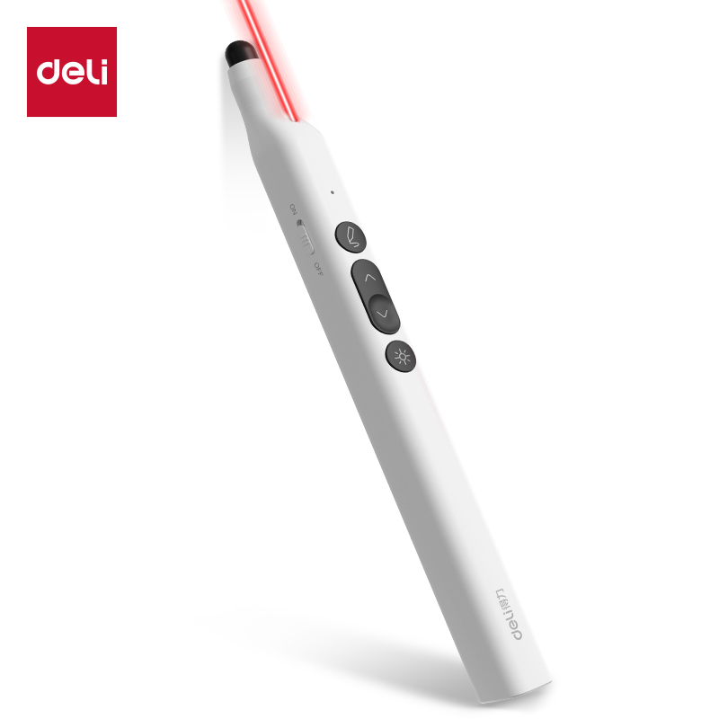 得力Deli MA114 磁吸USB接收器+53cm伸缩教鞭 电池款 白色 红光 激光翻页笔