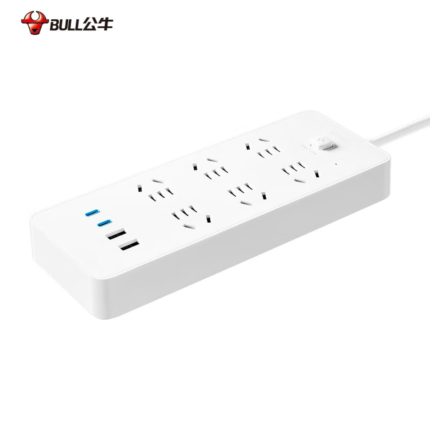 公牛Bull GNV-U1206 3米 5孔*6+USB-C*2+USB-A*2 总控 20W PD快充 白色 电源插座