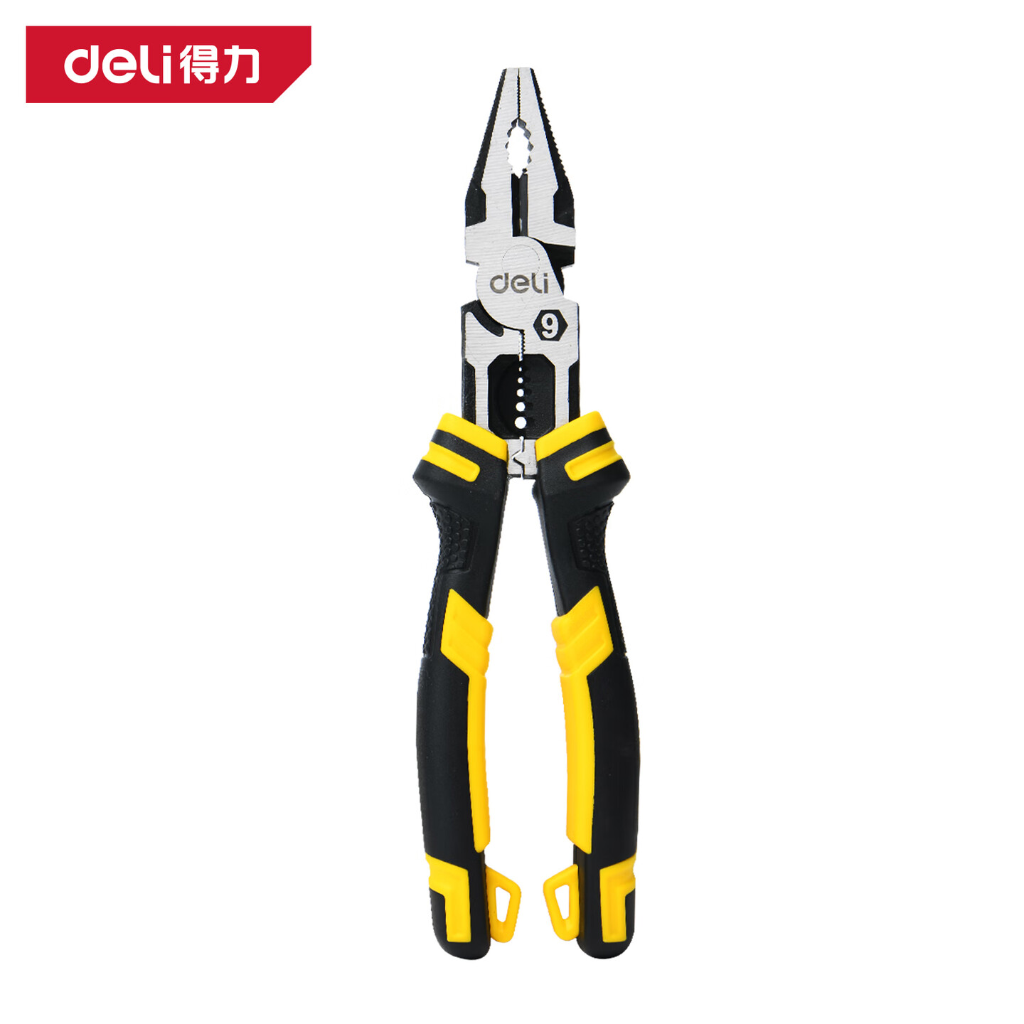 得力Deli DL900090 9寸 长220mm 黑黄包胶柄 多功能钢丝钳