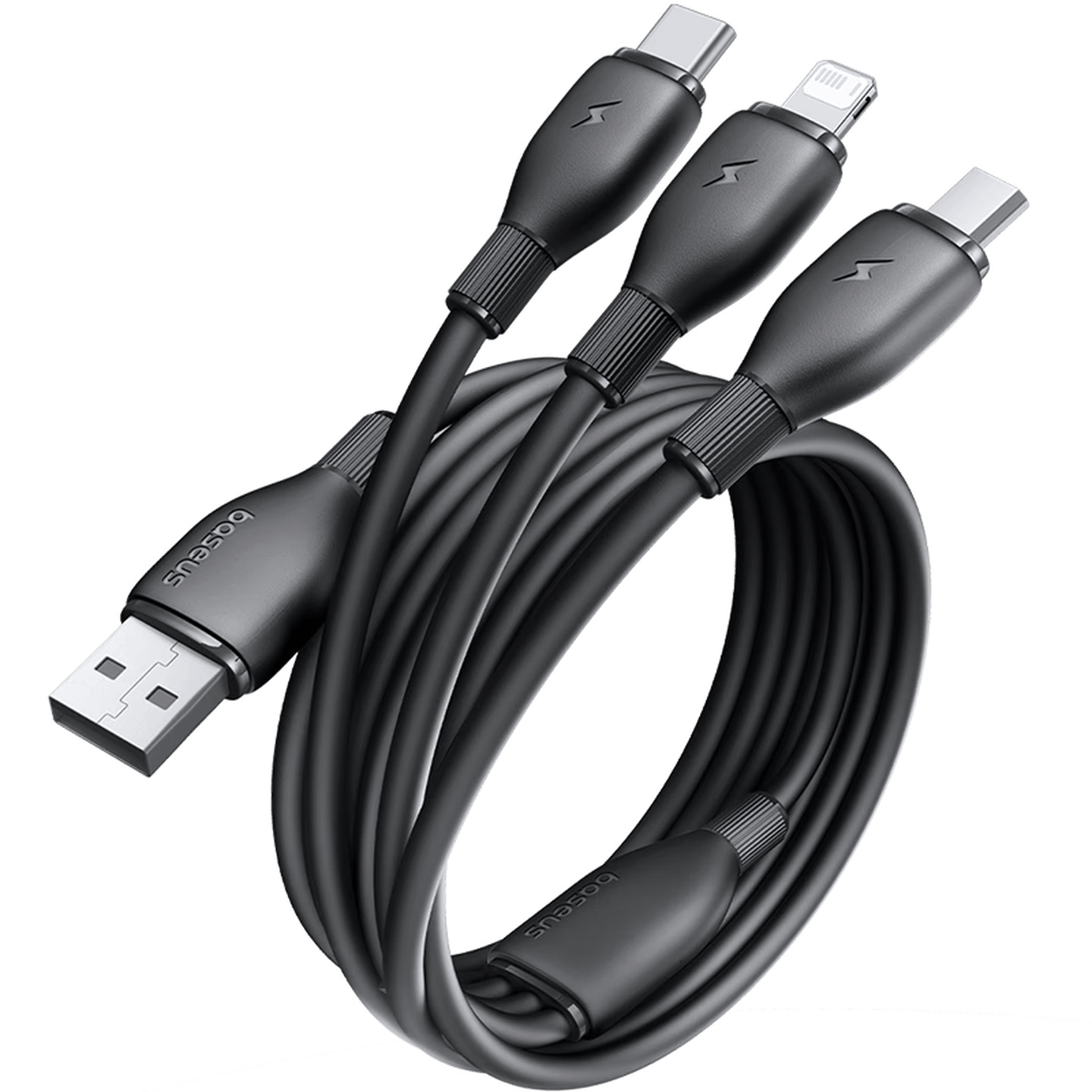 倍思Baseus 劲速系列 CB000161 0.8米 USB to L+M+C 黑色 3.5A 三合一数据线