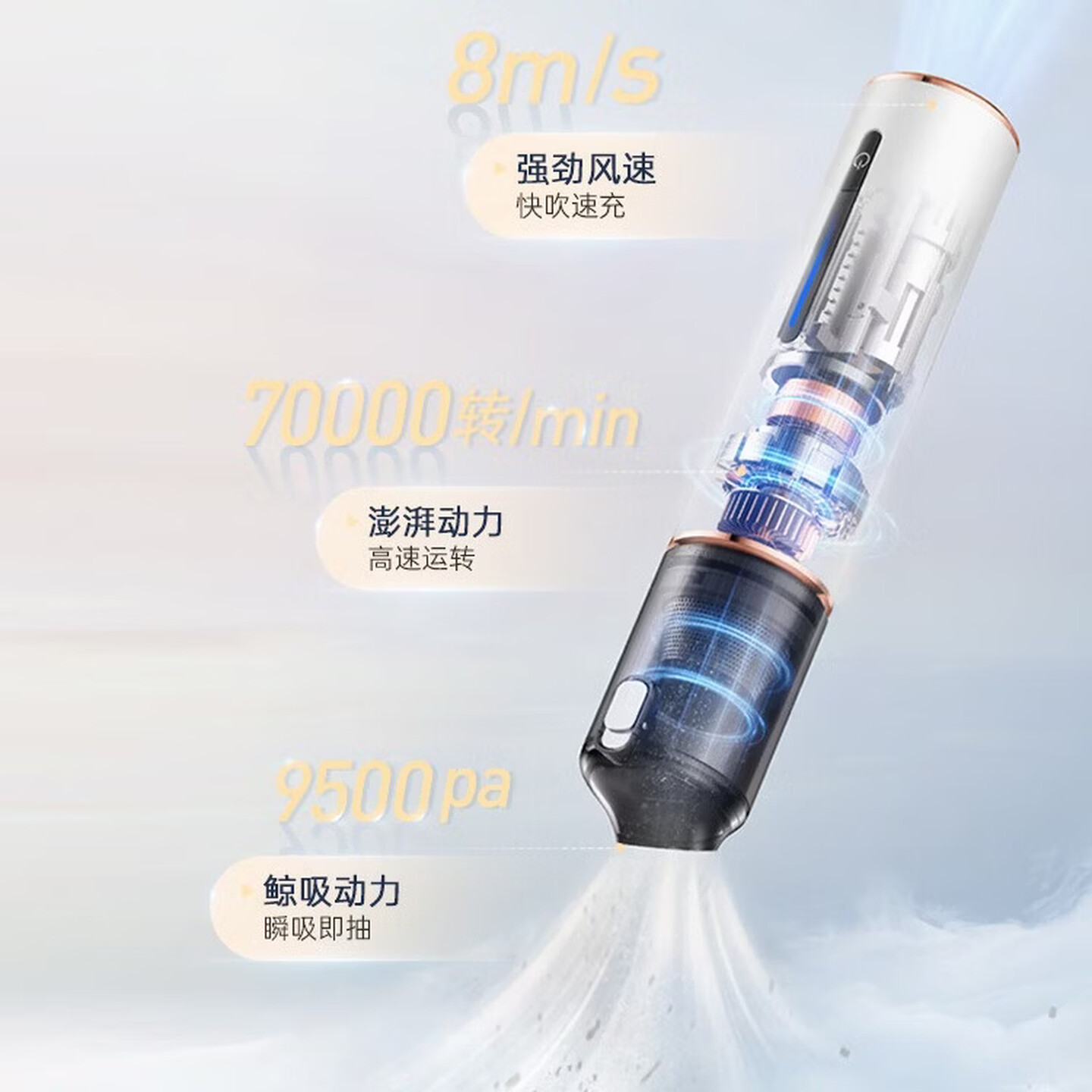 摩飞 MR3937 75W 白色 含扁嘴吸头+充吹嘴 手持无线便携吸尘器
