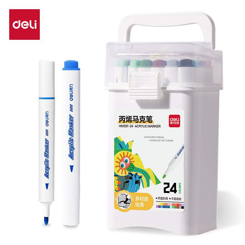 得力Deli HM331-24 24支/桶 24色 三角杆 丙烯马克笔
