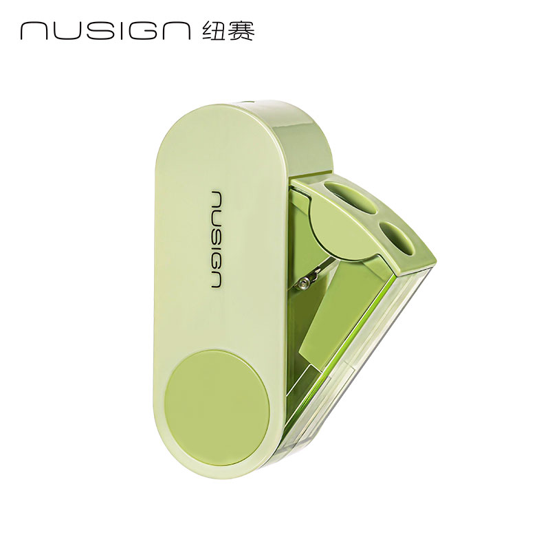 得力Deli 纽赛 NS074 旷野绿 旋转密封门双孔卷笔刀
