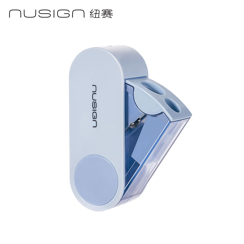 得力Deli 纽赛 NS074 微风蓝 旋转密封门双孔卷笔刀