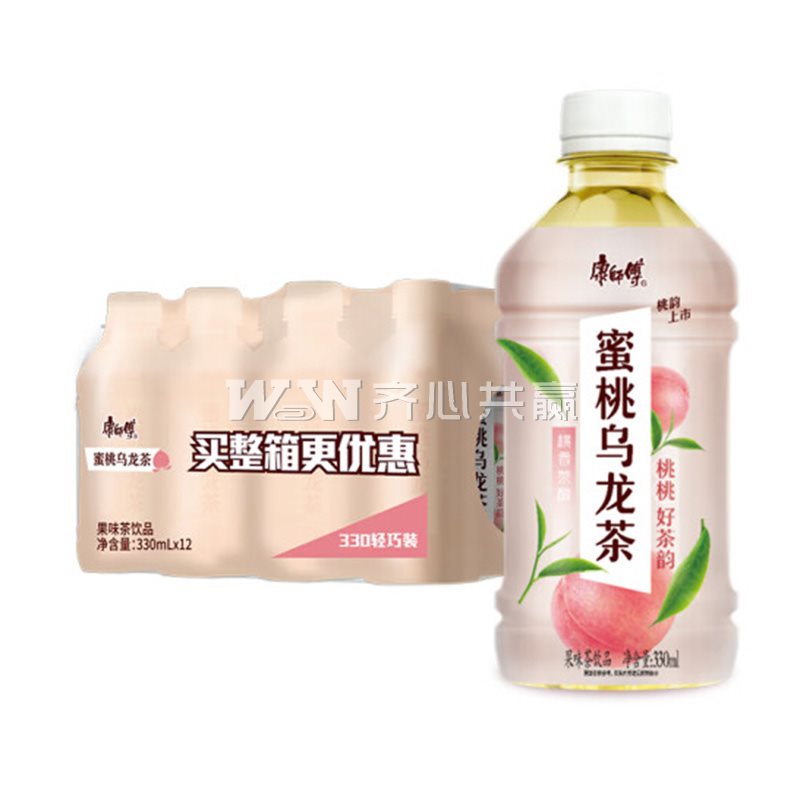 康师傅 330ml*12瓶/箱 瓶装 桃香茶醇 蜜桃乌龙茶（整箱）