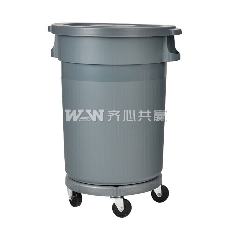 舒蔻 80L 56*75cm 灰色 加厚圆形 带轮带盖 塑料垃圾桶